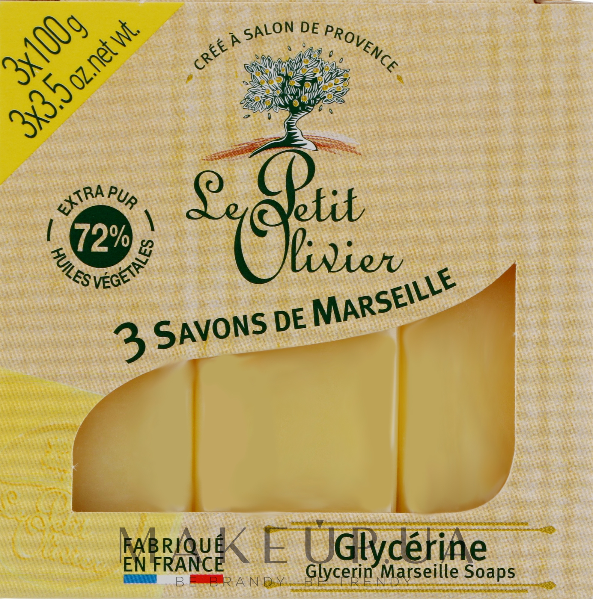 3 традиційних мила Гліцерин - Le Petit Olivier 3 traditional Marseille soaps Glycerin — фото 3x100g