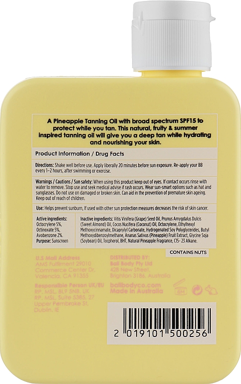 Олія для засмаги з екстрактом ананаса з захистом від ультрафіолету - Bali Body Pineapple Tanning Oil SPF15 — фото N2