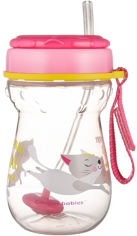 Кружка с силиконовой трубочкой и утяжелителем "Котик", розовая - Canpol Babies  — фото N1
