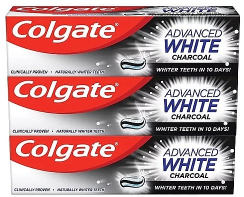 Набір зубних паст - Colgate Advanced White Charcoal (toothpaste/3x75ml) — фото N2