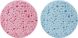 Парфумерія, косметика Спонж для зняття макіяжу, 2 шт., d 80 mm, рожевий + блакитний - Disna Pharma