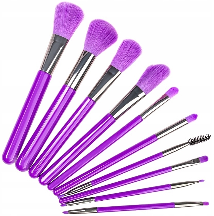 Набір неоново-фіолетових пензлів для макіяжу, 10 шт. - Beauty Design — фото N1
