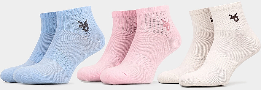 Шкарпетки середні для жінок "Women's Socks KP Sport 3-Pack", 3 пари, блакитні, рожеві та бежеві - Keyplay