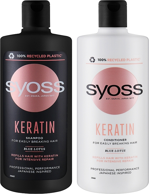 УЦІНКА Набір для ламкого волосся - Syoss Keratin (shm/440ml + cond/440ml) * — фото N1