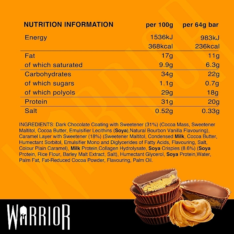 Протеиновый батончик "Черный шоколад" - Warrior Crunch High Protein Bar Dark Chocolate Peanut Butter — фото N3