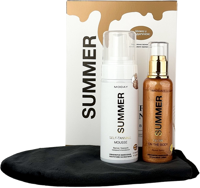 УЦЕНКА Набор для автозагара "Summer" - MODAY Gift Tanning Set (mouss/150ml + shimer/100ml + mitt/1pc.) * — фото N5