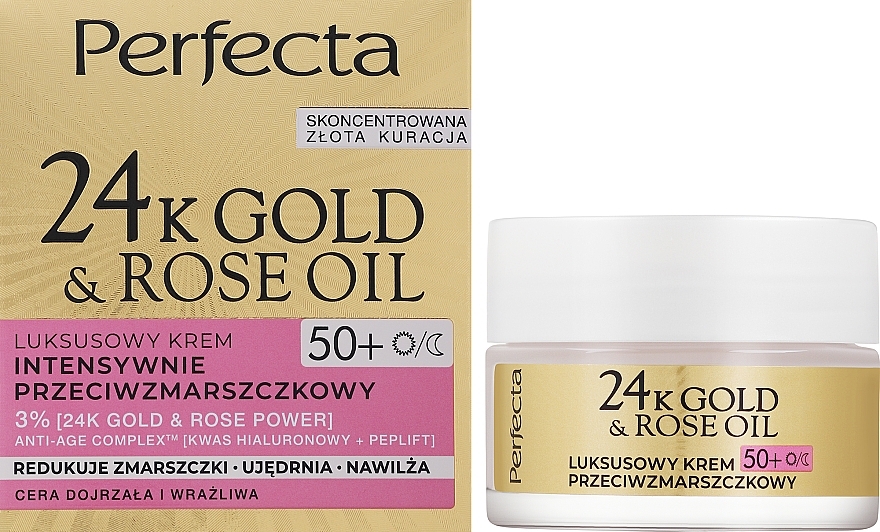 Крем для обличчя від зморщок - Perfecta 24k Gold & Rose Oil Anti-Wrincle Cream 50+ — фото N1