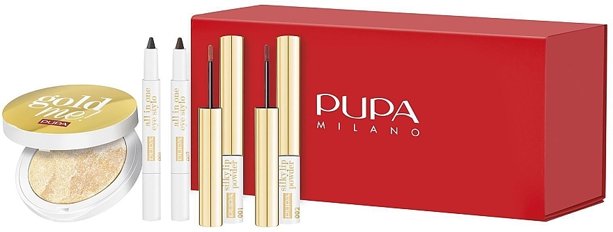 Набор - Pupa My Fabulous Beauty Box Gold Me! (eye/liner/2х0.8g + lipstick/2х2.8ml + highl/8g) — фото N1