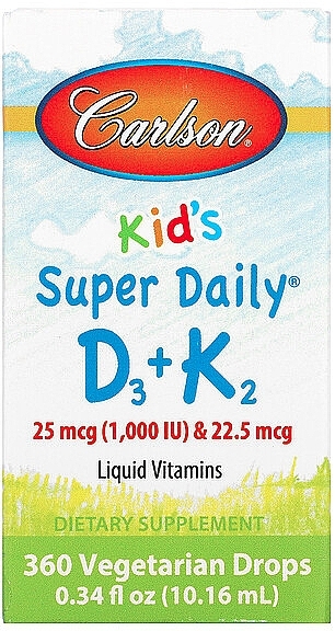 Жидкие витамины для детей - Carlson Labs, Kid's Super Daily D3 + K2 25 mcg — фото N1