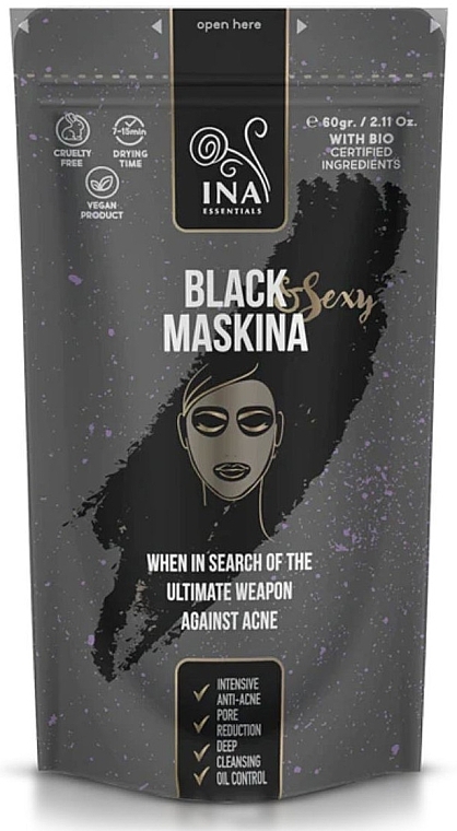 Глиняная маска для лица c активированным углем - Ina Essentials Black Maskina — фото N1