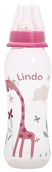 Пляшечка для годування вигнута з силіконовою соскою, 250 мл, рожева - Lindo Li145 — фото N1