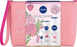 Парфумерія, косметика Набір - NIVEA Rose Vibes (sh/gel/250ml + b/milk/400ml + deo/50ml + lip/balm/4.8g +cosmetic bag)