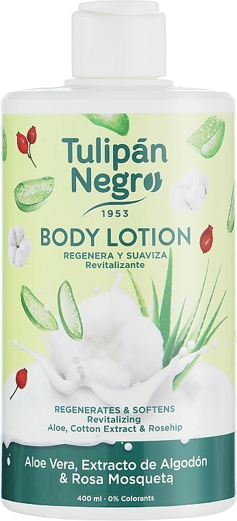 Лосьйон для тіла "Алое вера, бавовна та шипшина" - Tulipan Negro Aloe Vera Cotton & Rosehip Body Lotion — фото N1