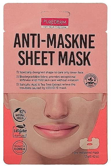 Тканинна маска для нижньої частини обличчя - Purederm Anti-Maskne Sheet Mask — фото N1