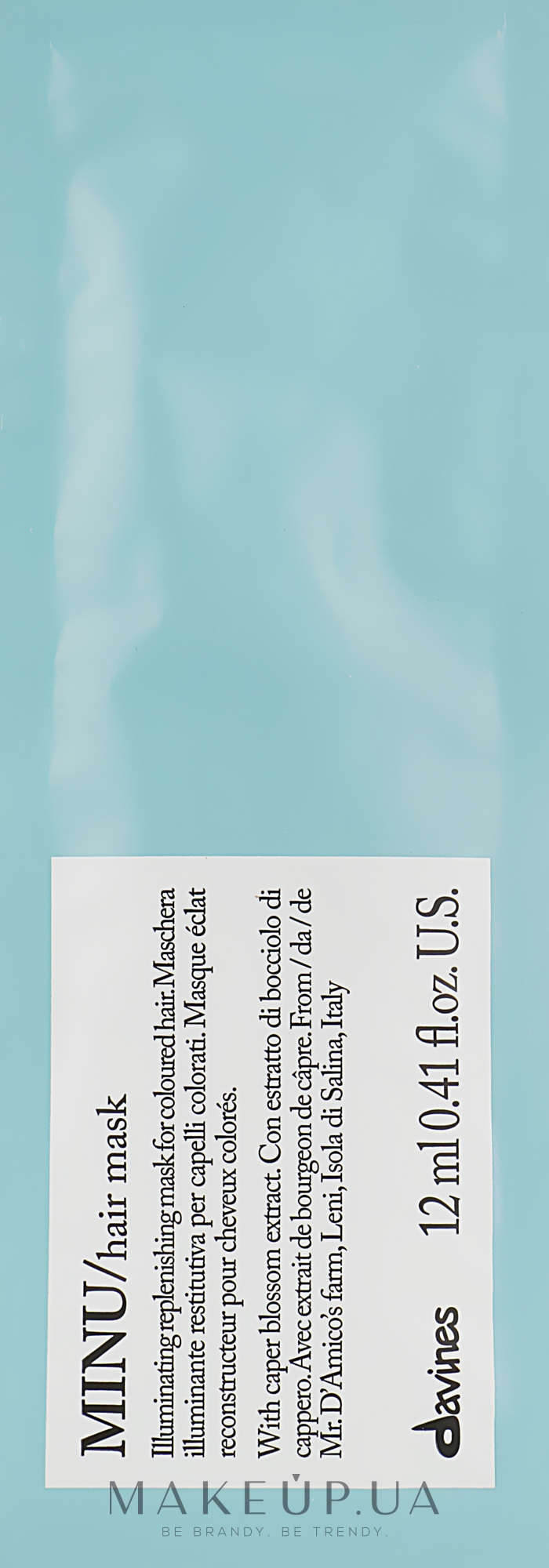 Маска для придание блеска и защиты цвета волос - Davines Minu Mask (пробник) — фото 1x12ml