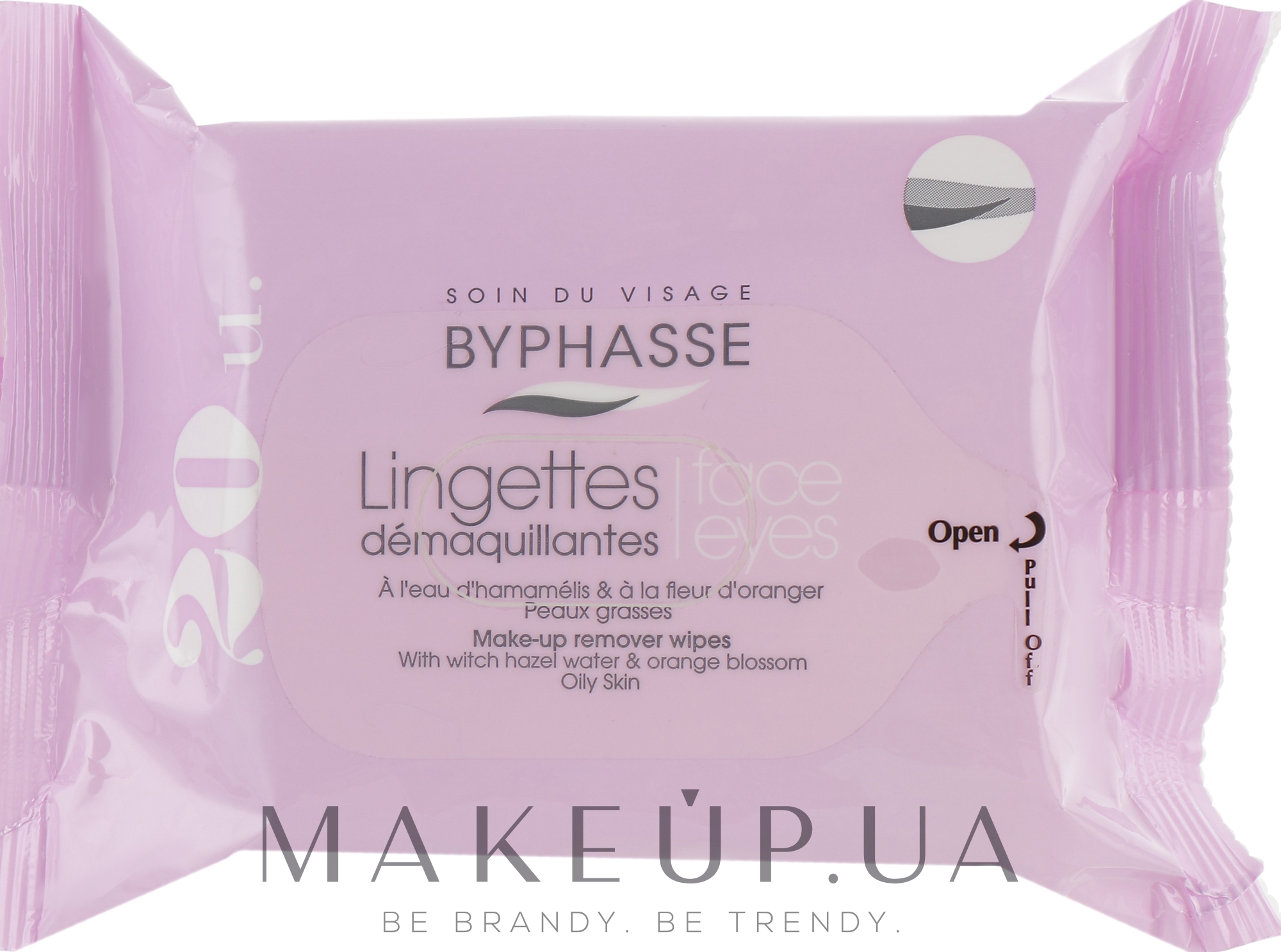 Серветки очищувальні для жирної шкіри - Byphasse Make-up Remover Wipes Witch Hazel Water & Orange Blossom — фото 20шт
