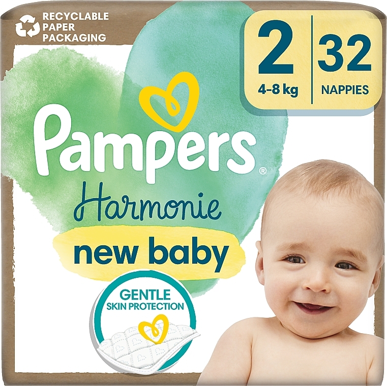 Подгузники Harmonie New Baby, размер 2, 4-8 кг, 32 шт. - Pampers — фото N1