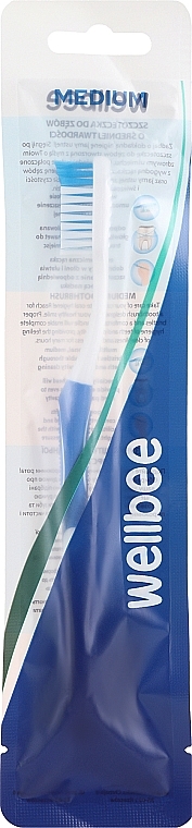 Зубна щітка, середньої жорсткості, синя з білим - Wellbee — фото N1