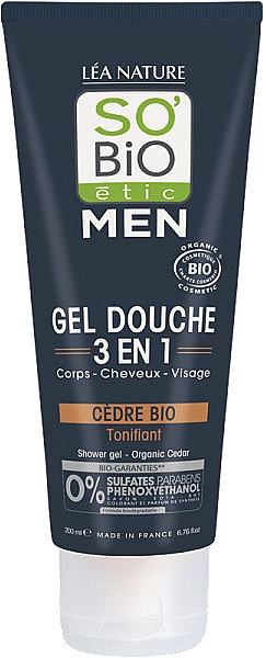 Гель для душа и шампунь 3 в 1 "Органический кедр" - So'Bio Etic Men Shower Gel Organic Cedar — фото N1