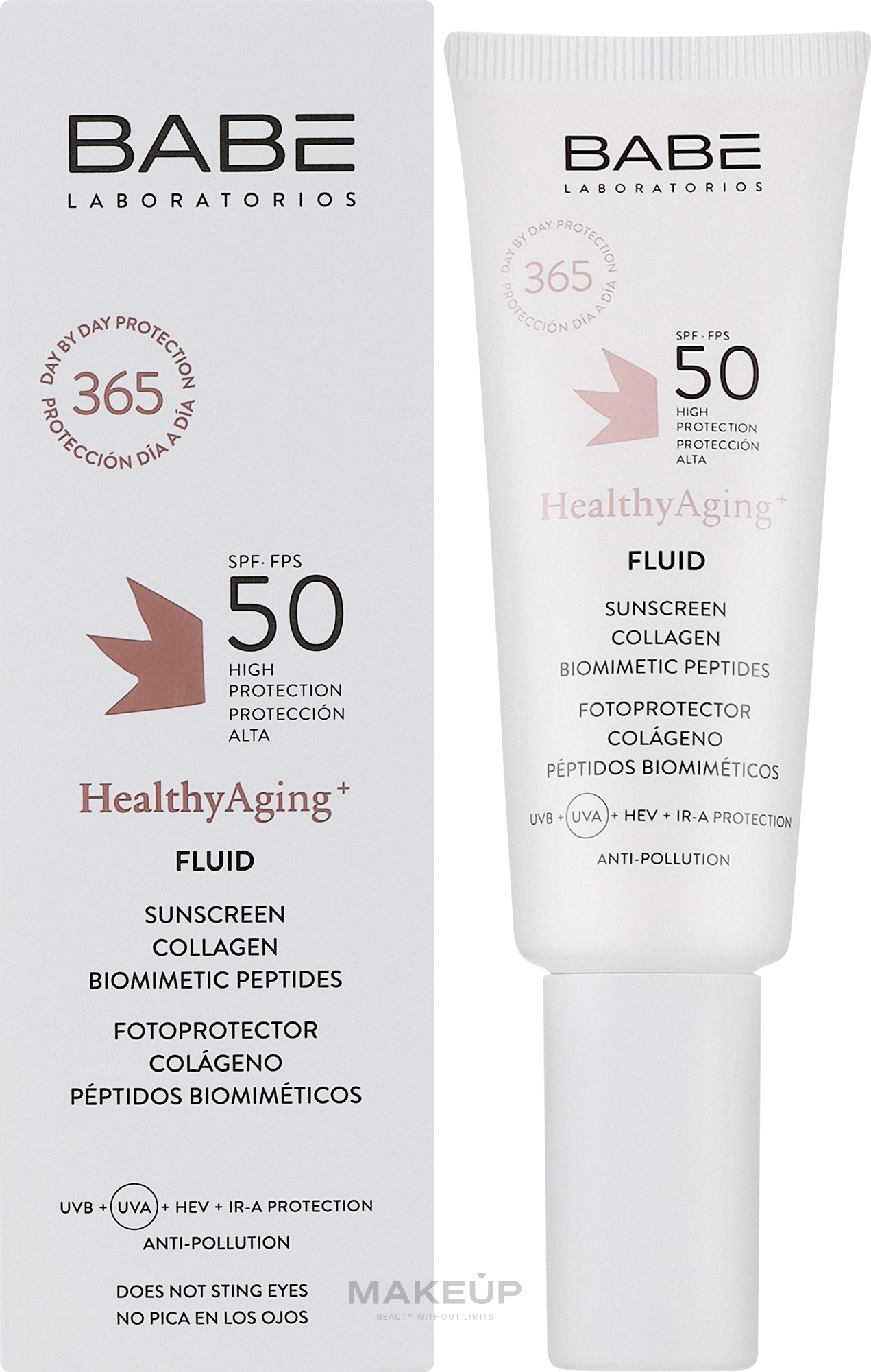 Сонцезахисний флюїд SPF 50 з коллагеном і пептидами - Babe Laboratorios Healthy Aging Anti-Age — фото 40ml
