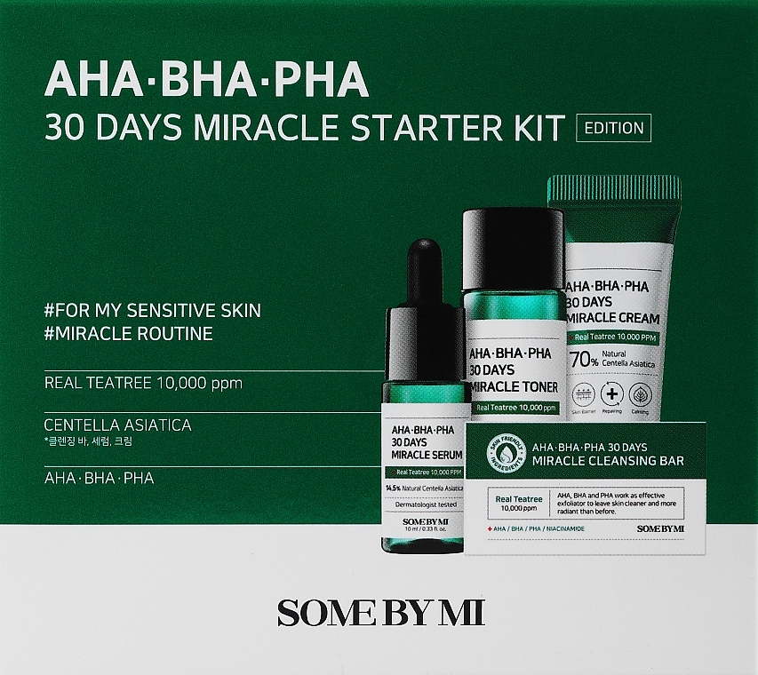 Набор - Some By Mi AHA BHA PHA 30 Days Miracle Mini Set (soap/30ml + ton/mini/30ml + ser/mini/10ml + f/cr/mini/20g)