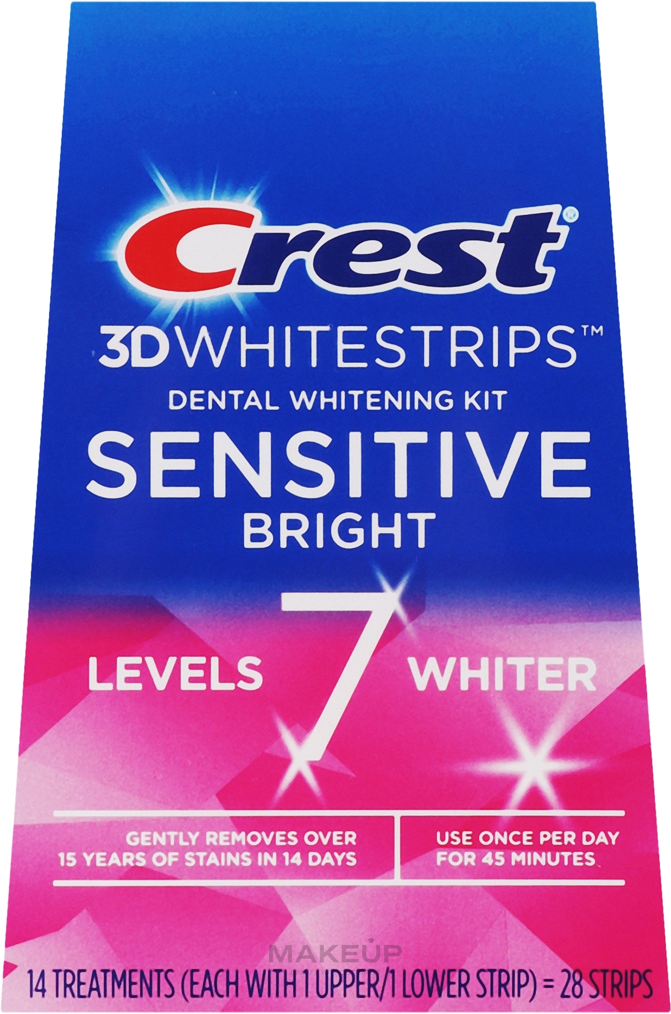 Отбеливающие полоски для чувствительных зубов - Crest 3D Whitestrips Dental Whitening Kit Sensitive Bright — фото 14шт