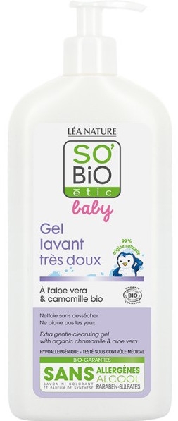 Ніжний дитячий гель для миття тіла і волосся - So'Bio Etic Bebe Gel Lavant Aloe — фото N1