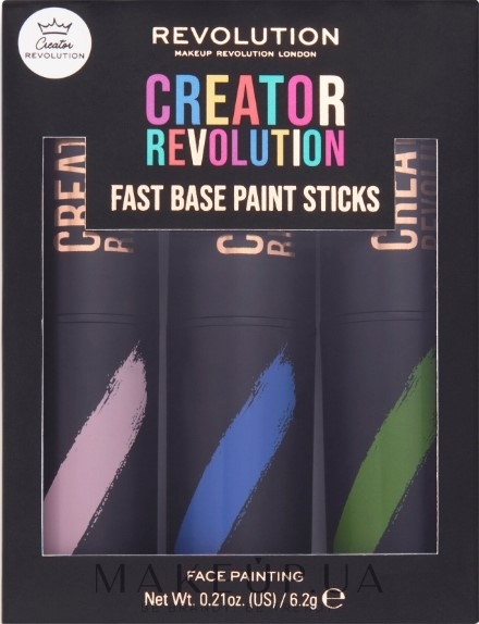 Набір стіків для макіяжу - Makeup Revolution Creator Fast Base Paint Stick Set Pink, Blue & Green — фото 6.2g
