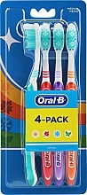 Набор зубных щеток Shiny Clean, средней жесткости, 4 шт, бирюзовая + красная + фиолетовая + оранжевая - Oral-B 1 2 3 Classic Medium — фото N1