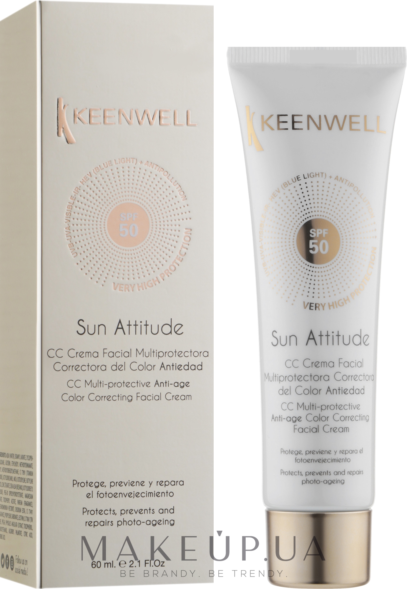 Мультизахисний коригувальний СС-крем з тональним ефектом - Keenwell CC Multi-Protective Color Correcting Facial Cream SPF50 — фото 60ml