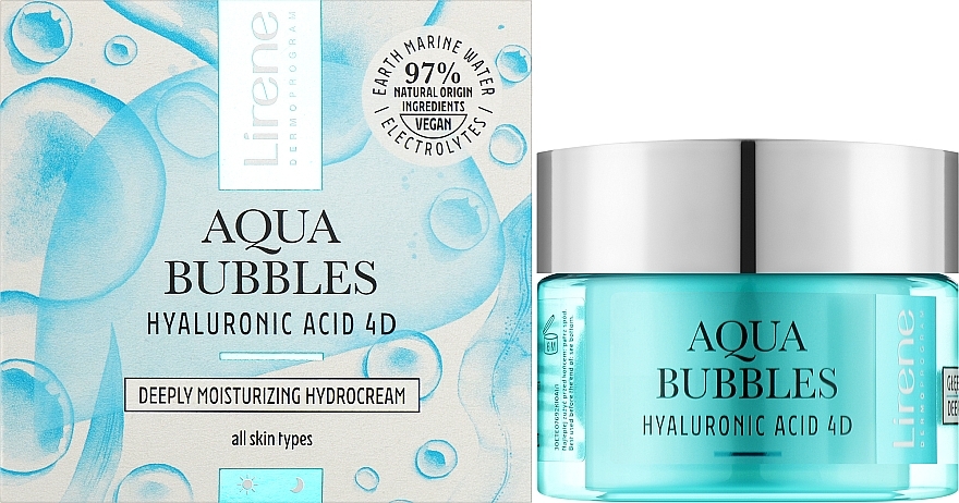 Зволожувальний гідрокрем для обличчя - Lirene Aqua Bubbles Hyaluronic Acid 4D Moisturizing Hydrocream — фото N2