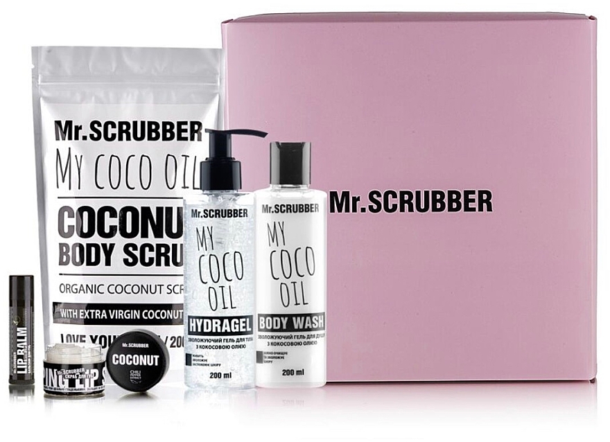 Набір - Mr.Scrubber "Coconut" (b/scr/200 g + sh/gel/200 ml + hydragel/200 ml + scr/lips/35 g + balm/lips/5 g)