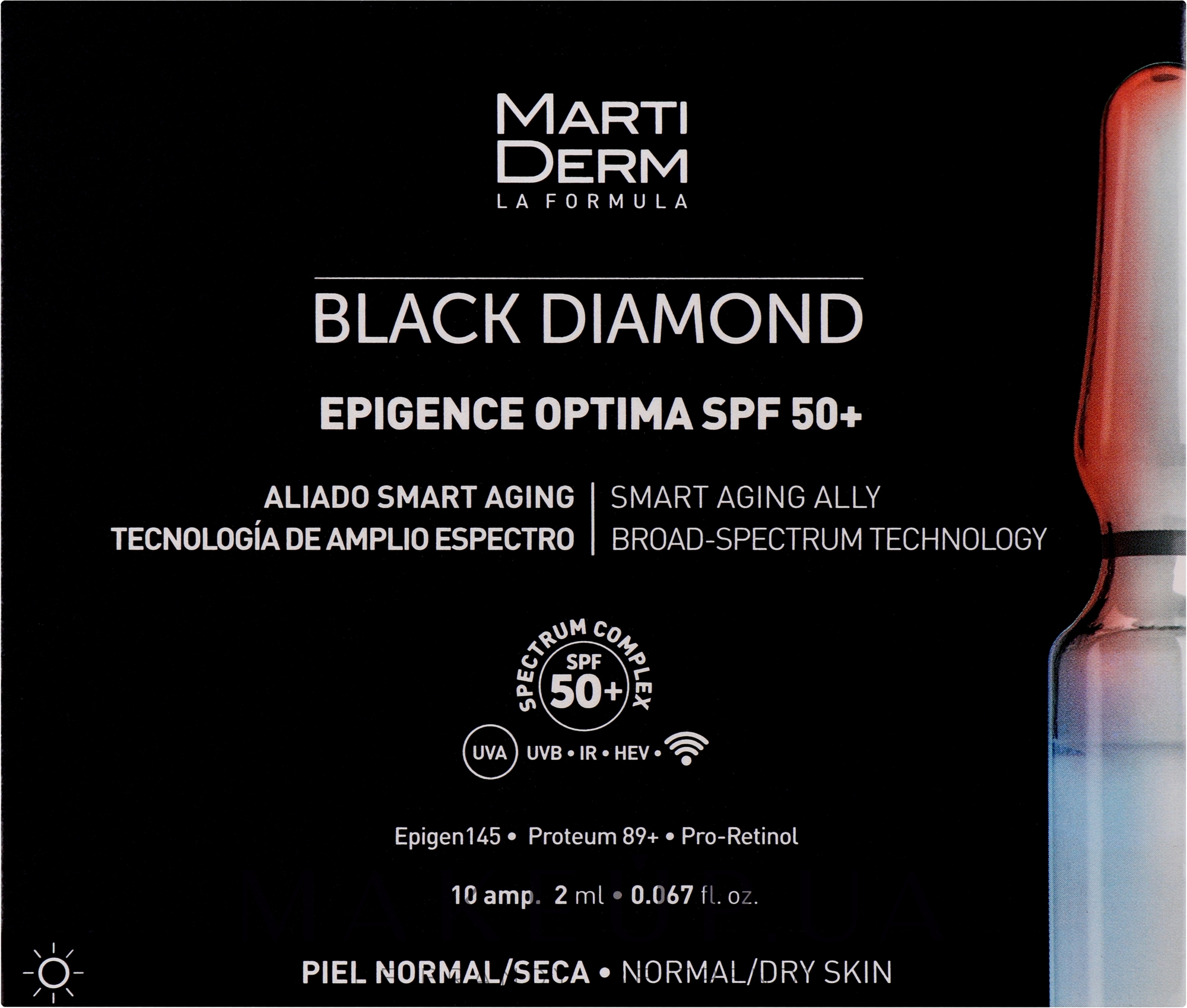 Солнцезащитные ампулы для лица - MartiDerm Black Diamond Epigence Optima SPF 50+ — фото 10x2ml