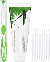 Набор с бело-зеленой щеткой - White Glo Herbal White Set (t/paste/100ml + t/brush/1pc + dental/flosser) — фото N1