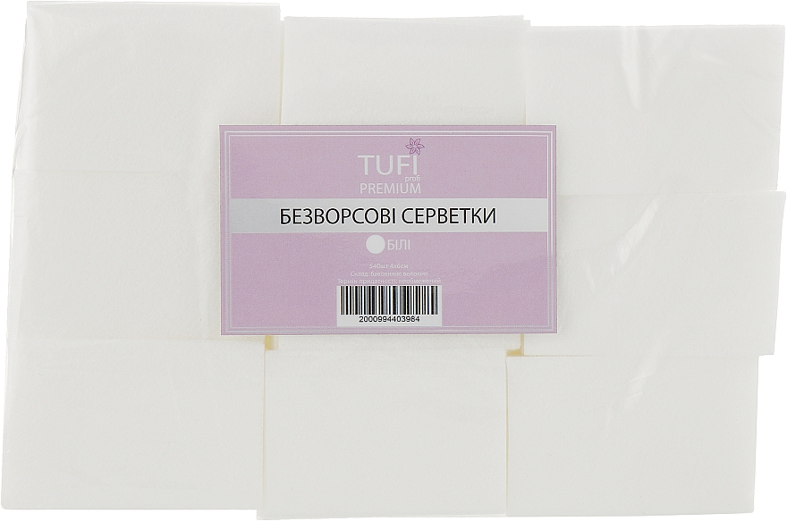 Безворсовые салфетки 4х6см, 540 шт, белые - Tufi Profi Premium — фото N1