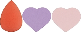 Набор спонжей для макияжа Beauty Blender, капля + 2 сердце, MIX (фиолетовый + розовый + оранжевый) - Puffic Fashion PF-229 — фото N1