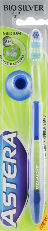 Зубная щетка "Bio Silver" средней жесткости, синяя - Astera Medium — фото N1