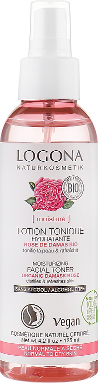 Биотоник очищающий для нормальной и сухой кожи - Logona Facial Care Facial Toner Organic Rose