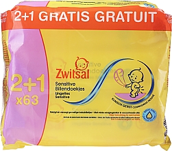 Духи, Парфюмерия, косметика Детские влажные салфетки 3x63шт. - Zwitsal Baby Wipes Sensitive