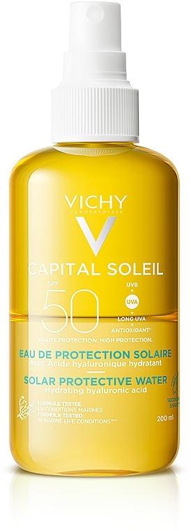 Сонцезахисний водний двофазний зволожувальний спрей для обличчя й тіла з гіалуроновою кислотою, SPF50 - Vichy Capital Soleil Solar Protective Water