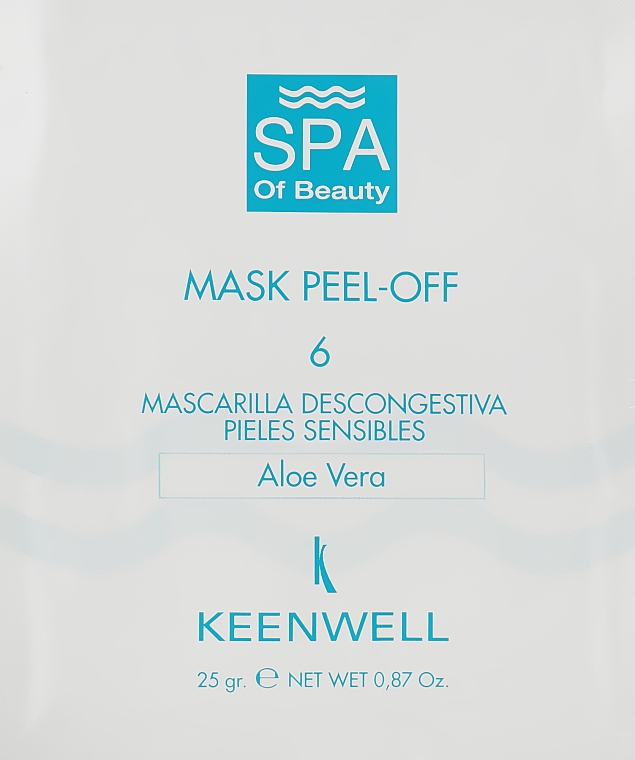 Отшелушивающая маска № 6 - Keenwell Spa Of Beauty Peel Off Mask Number 6 Sensitive Skin Decongestive with Aloe Vera — фото N1