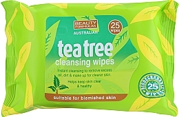 Очищувальні серветки для обличчя, 25 шт - Beauty Formulas Tea Tree Cleansing Wipes — фото N1