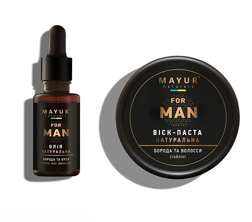 Подарунковий набір для чоловіків для догляду за бородою та волоссям - Mayur (beard/oil/30ml + beard/wax/50ml) — фото N1