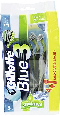Набір одноразових станків для гоління, 5 шт - Gillette Blue 3 Sensitive — фото N1