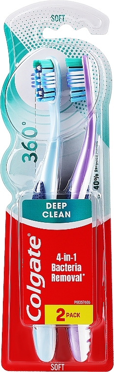 Зубна щітка "Суперчистота", м'яка, світло-блакитна та фіолетова - Colgate 360 Whole Mouth Clean Soft — фото N1