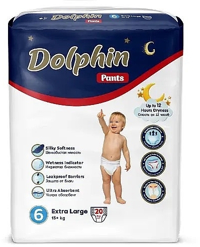 Дитячі підгузки-трусики 6 Extra Large, 15+ кг, 20 шт. - Dolphin — фото N1
