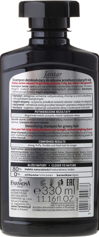 Шампунь-детокс з активовавним вугіллям - Farmona Jantar Detoxifying Shampoo With Active Charcoal — фото N2