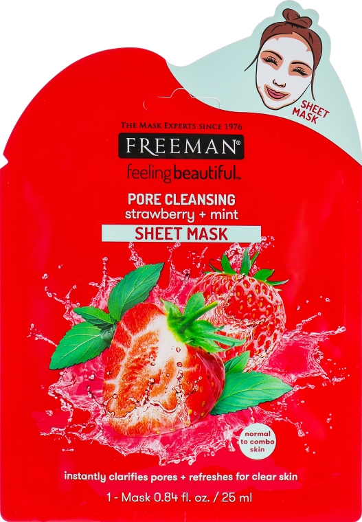Тканинна маска для обличчя "Полуниця і м'ята" - Freeman Pore Cleansing Sheet Mask — фото N1