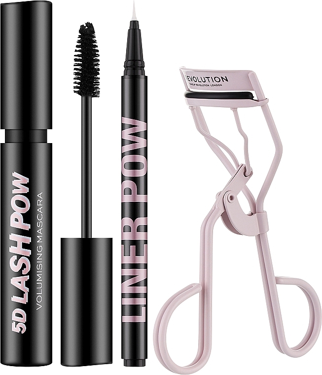 Набор - Makeup Revolution Lash Pow Eye Duo Gift Set (eyelash curler/1pc + mascara/12.2ml + eyeliner/3ml) — фото N2