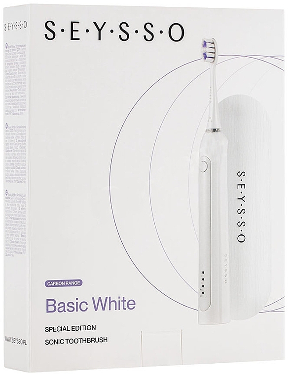 Звукова зубна щітка з дорожнім футляром, біла - SEYSSO Carbon Basic White Sonic Toothbrush Special Edition — фото N1